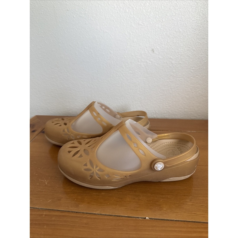 Crocs Isabella Clogs Womens Sz 7 Dark Gold Cutout Comfort Casual Mary Jane Shoes
